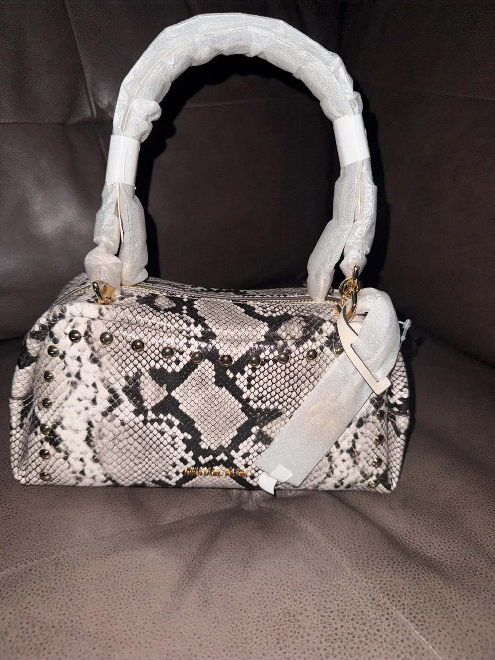 Michael Kors Cecily Small Studded Snake Embossed Shoulder Bag